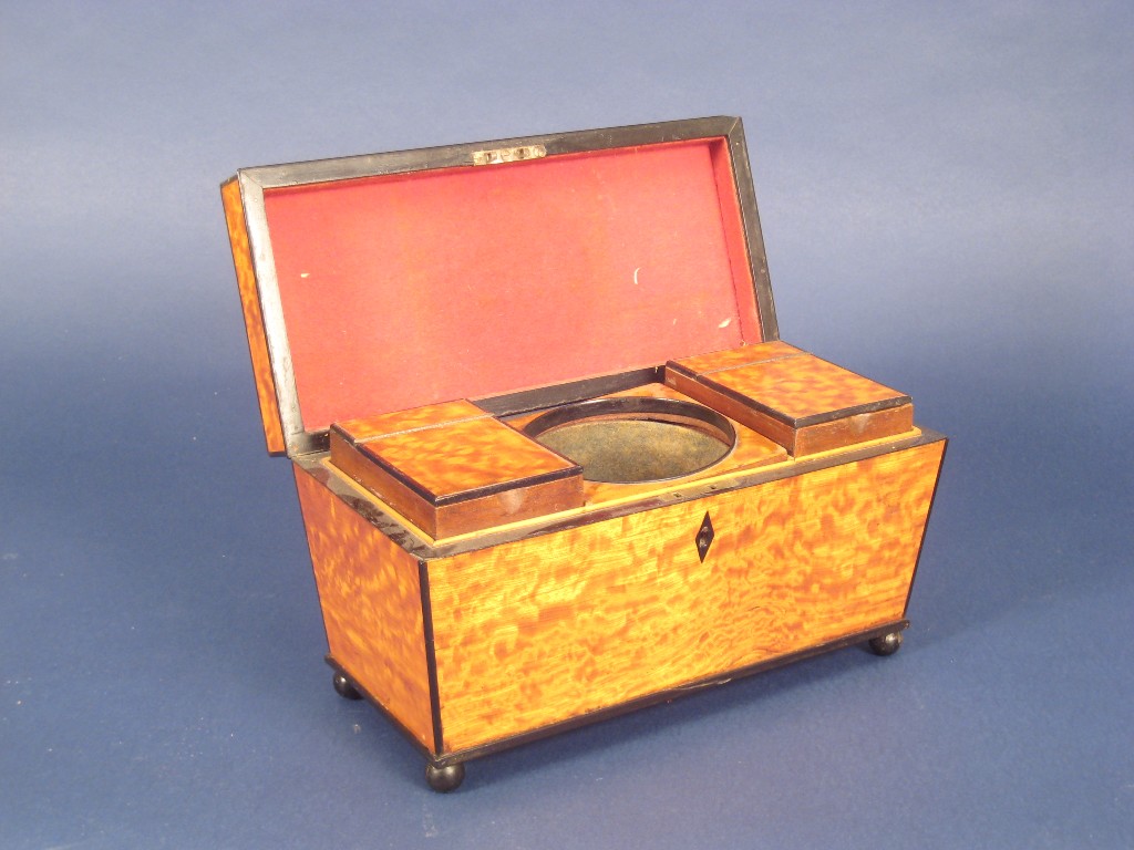 Appraisal: An early th Century satinwood Tea Caddy ebony stringing with