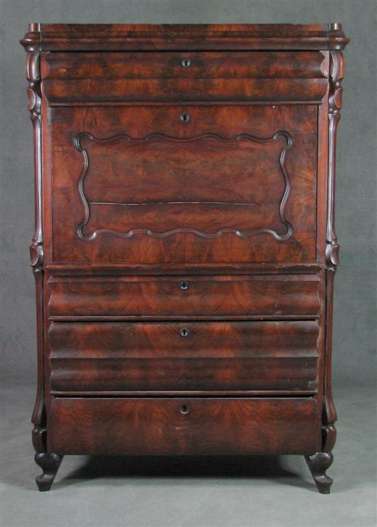 Appraisal: Walnut Secretaire d'Abbatant Four ogee molded burl walnut drawers below