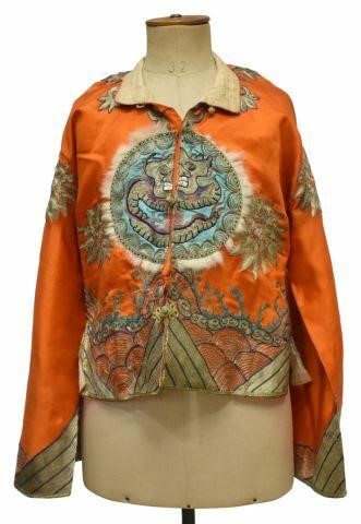 Appraisal: Chinese orange silk short jacket possibly a theatrical costume or