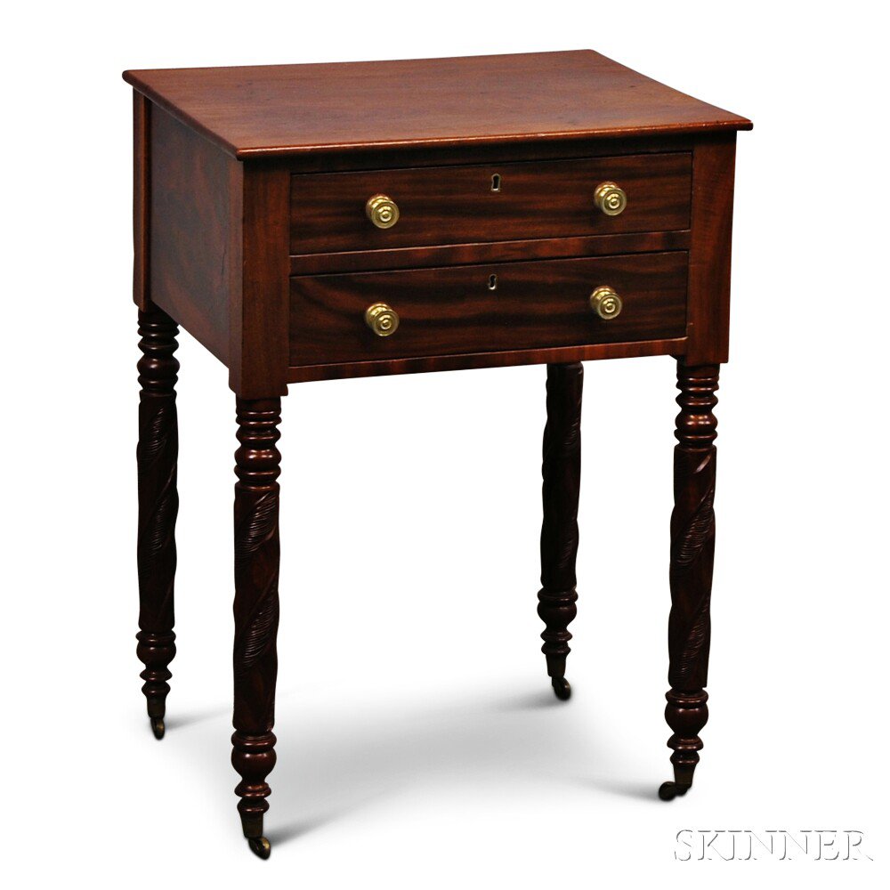 Appraisal: Classical Carved Mahogany Two-drawer Worktable New York early th century