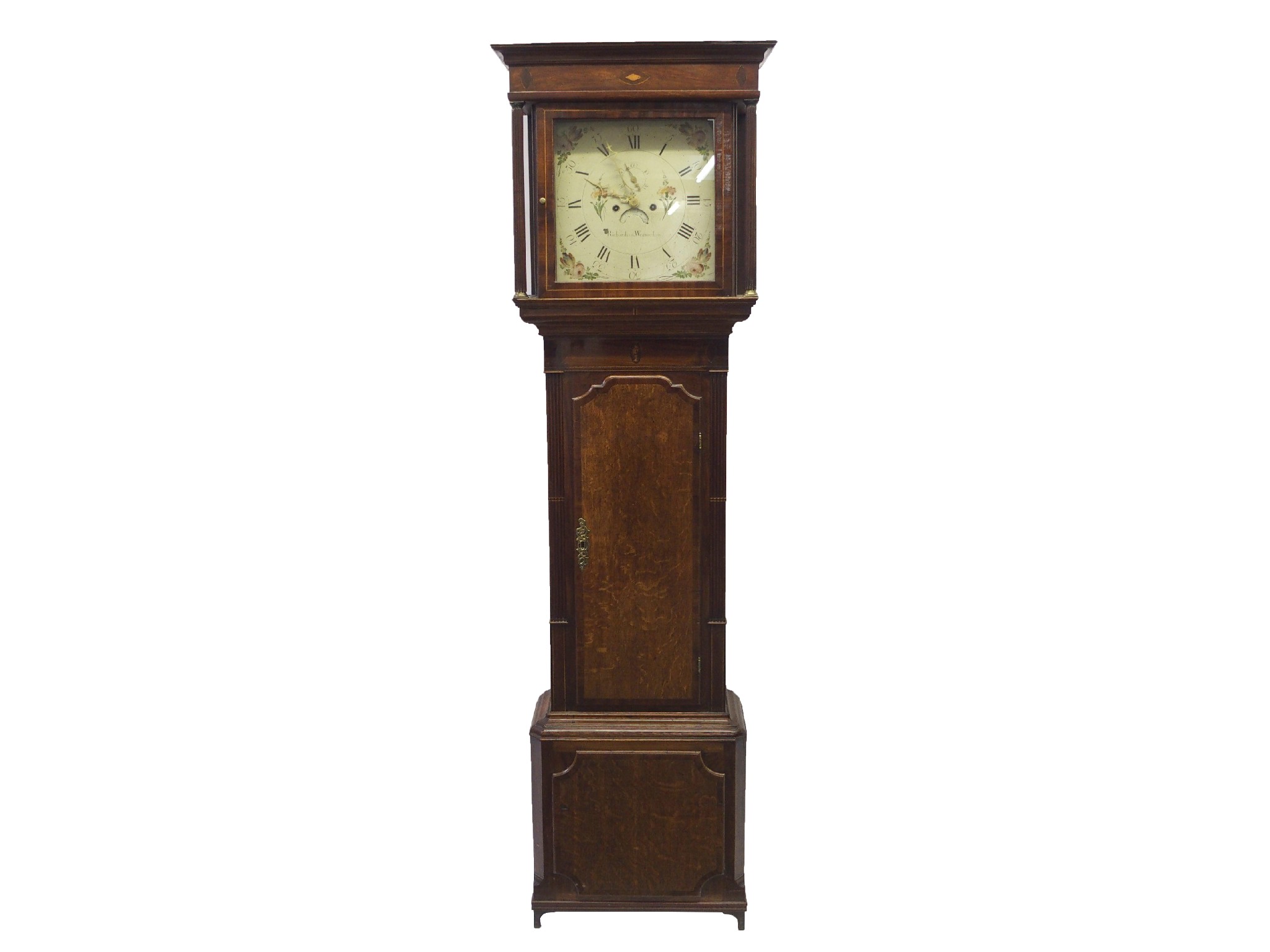 Appraisal: An oak mahogany crossbanded and inlaid longcase clockthe painted face