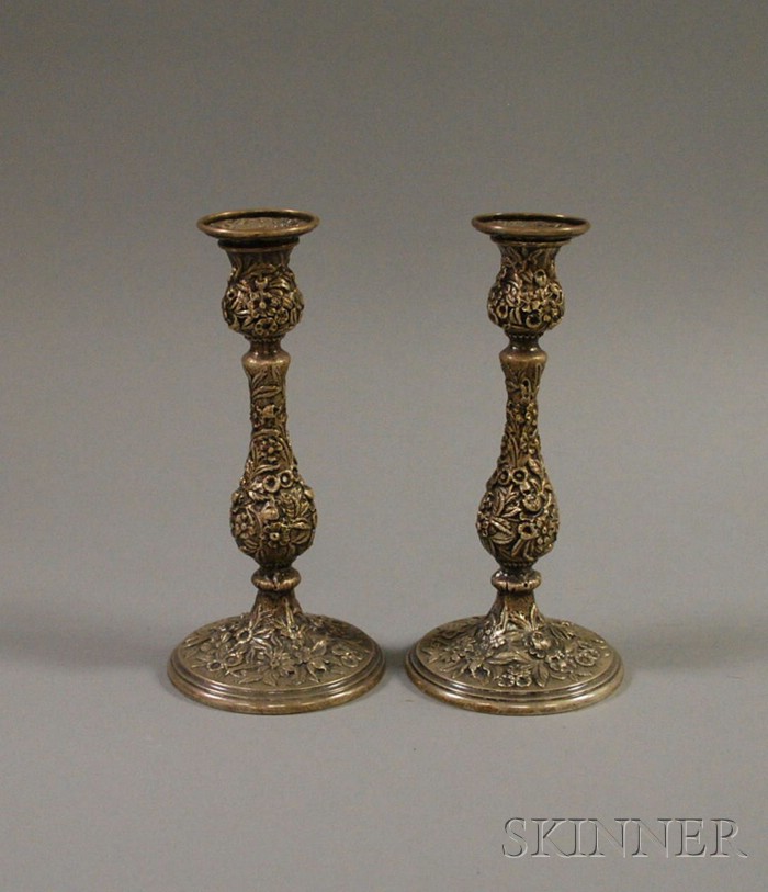 Appraisal: Pair of Kirk Sterling Silver Repousse Candlesticks weighted ht approx