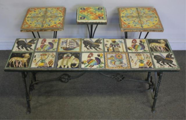 Appraisal: Arts and Crafts Iron Tile Top Tables Visit Clarkeny com