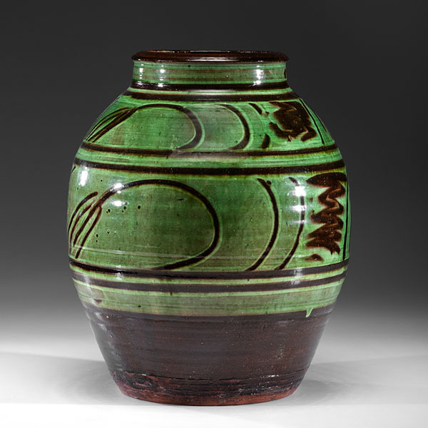 Appraisal: Winchcombe Green Jar ca - Glazed earthenware ht dia in