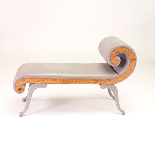 Appraisal: Postmodern recamier-style bench on grey metal cabriole legs with burlwood