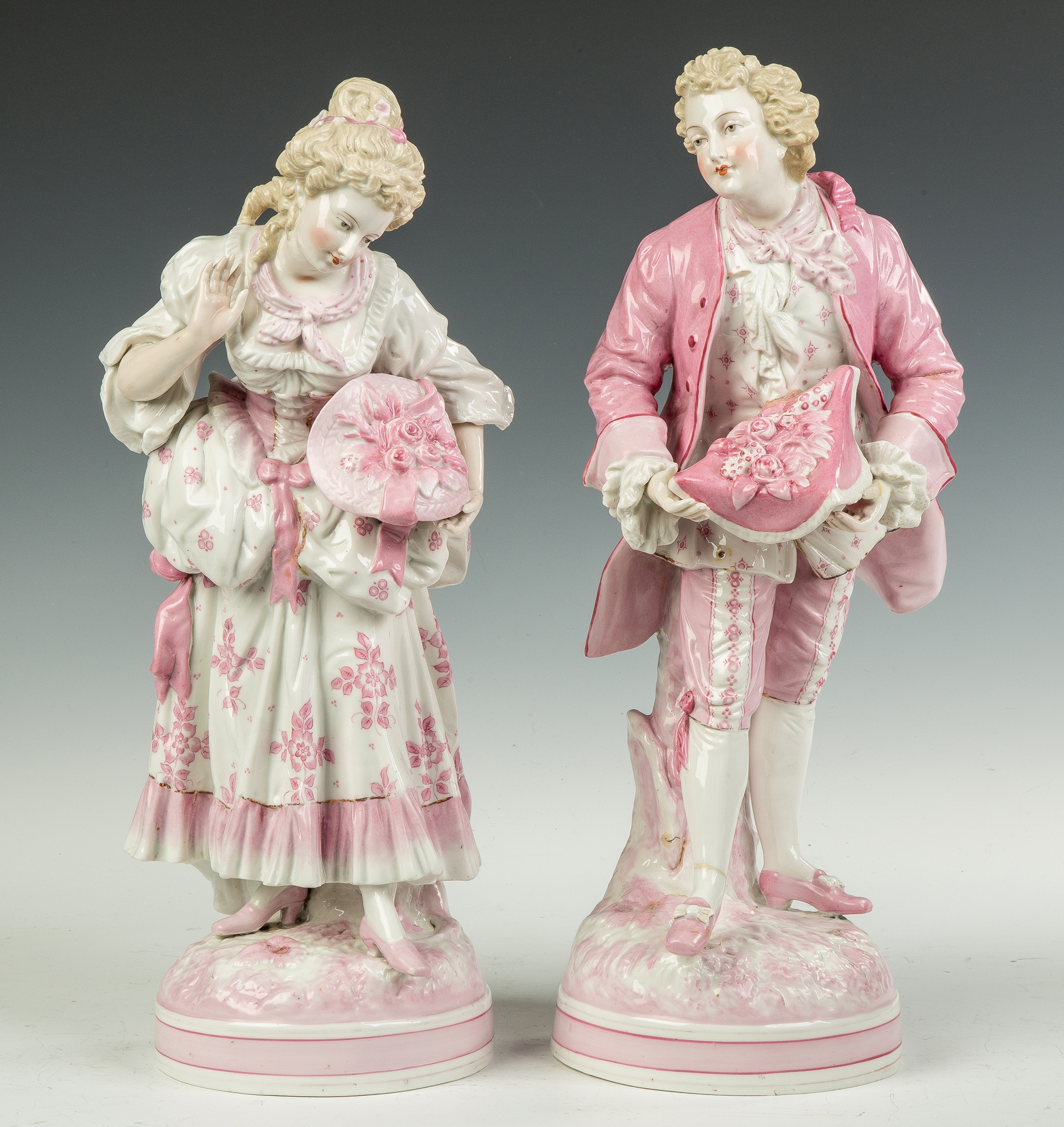 Appraisal: Pair of Hand Painted Porcelain Courting Figures th cent