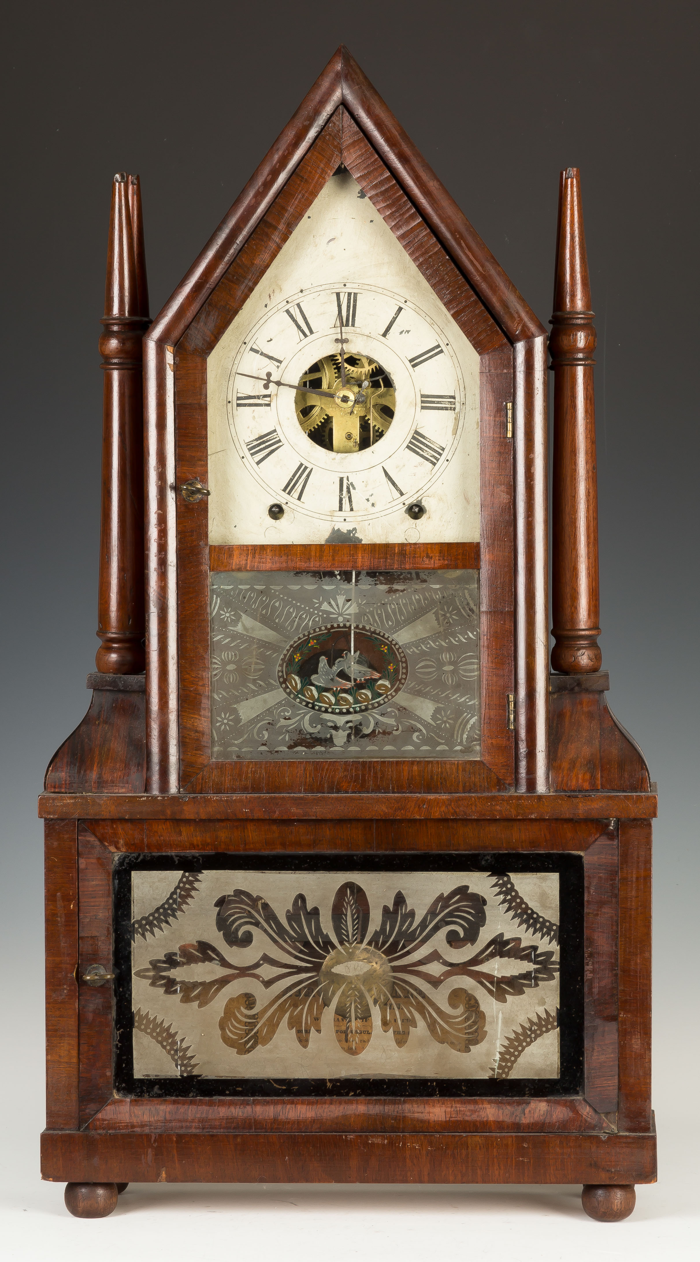 Appraisal: Birge Fuller Four Steeple Shelf Clock Mahogany case old finish