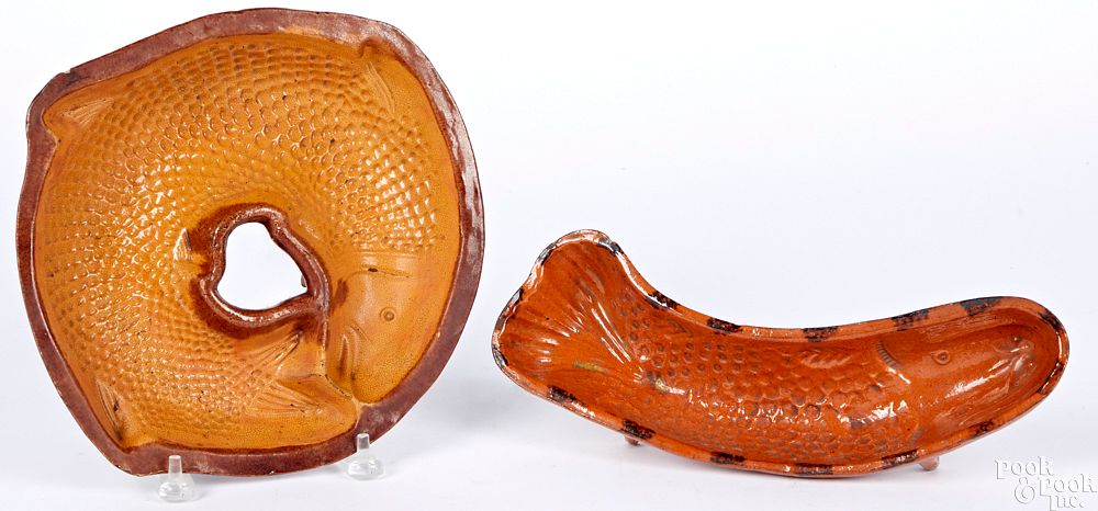 Appraisal: Two redware fish molds Two redware fish molds Condition Large