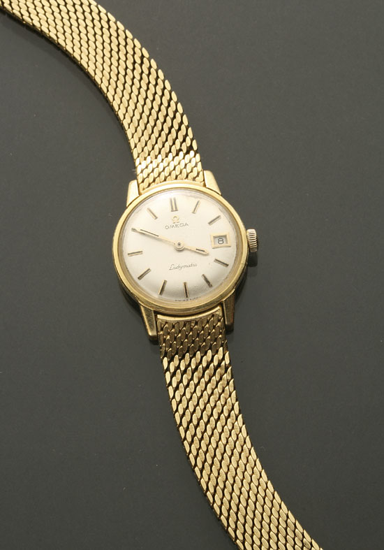 Appraisal: Lady's -Karat Yellow-Gold -Jewel Automatic Wristwatch Omega Ladymatic Swiss Circa