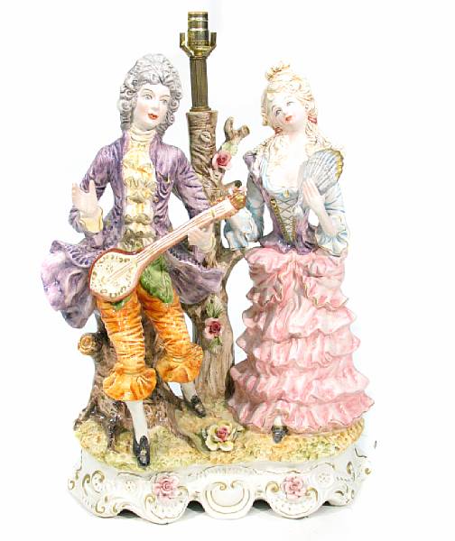 Appraisal: A pair of large figural porcelain lamps height in