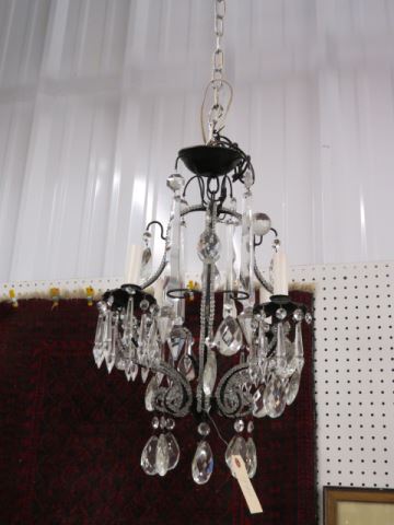 Appraisal: Crystal Chandelier fancy prisms and beadwork on black metal five