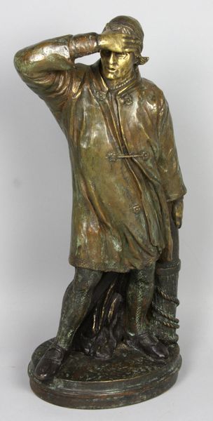 Appraisal: Cast bronze fisherman lost wax statue showing a fisherman holding