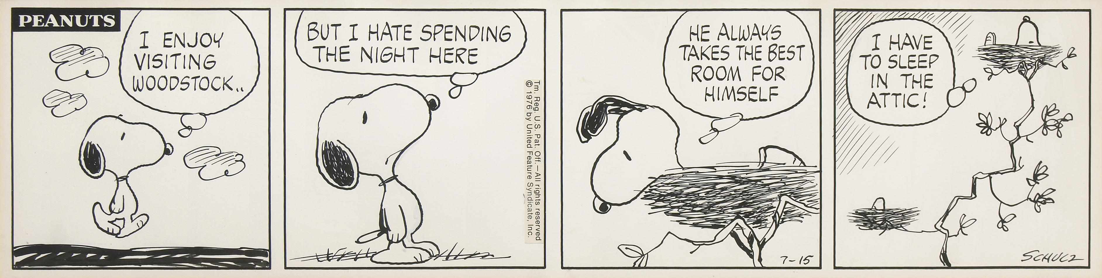 Appraisal: A Charles Schulz -panel Peanuts daily dated - pen and