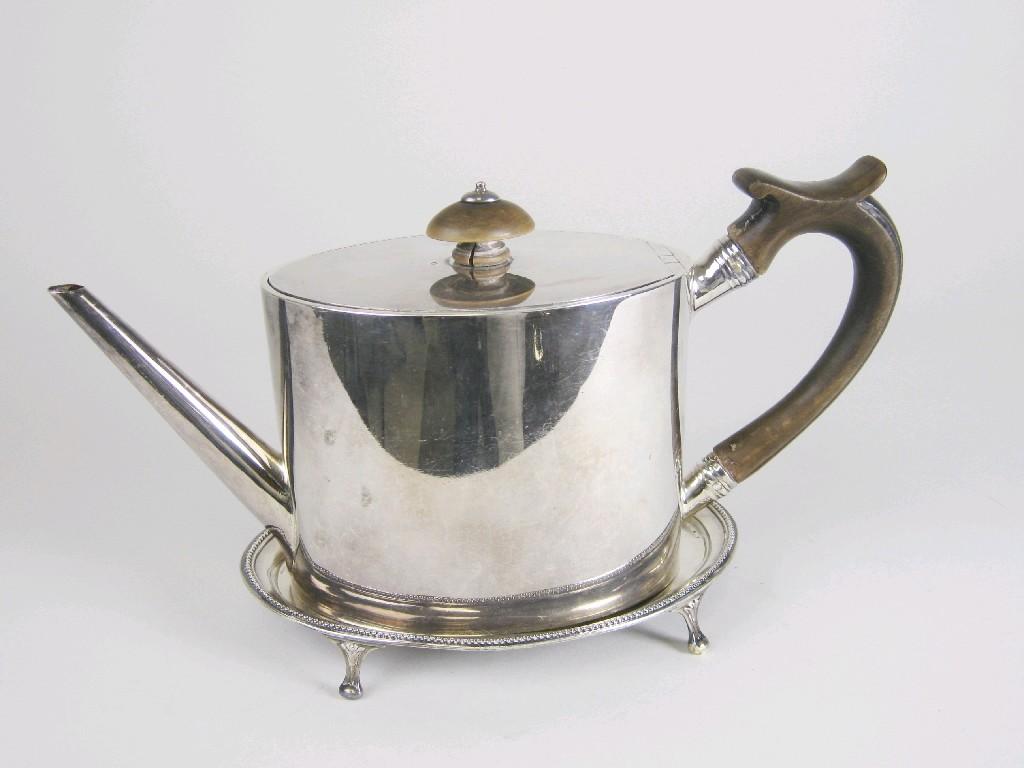 Appraisal: A George III plain oval Teapot with wooden scroll handle