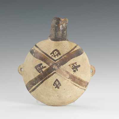 Appraisal: Pre-Columbian Pottery Flask Small Pre-Columbian flask with holes on sides