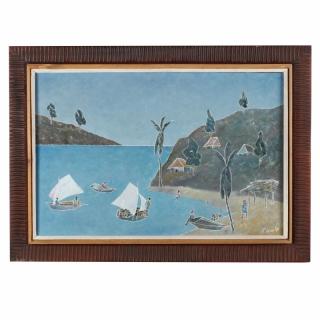 Appraisal: Fritz Lamothe Haitian th Century Beach with Fishing Boats oil