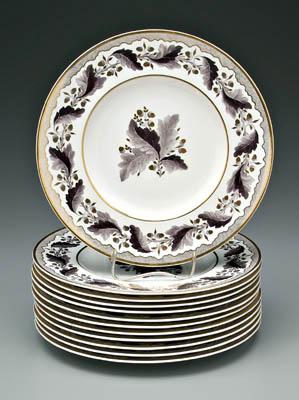 Appraisal: Set of Derby Tiffany plates hand painted gilt oak leaf