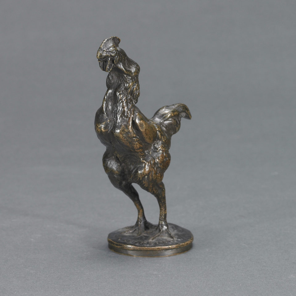 Appraisal: CROWING ROOSTER Emmanuel Fremiet French - patinated bronze signed E