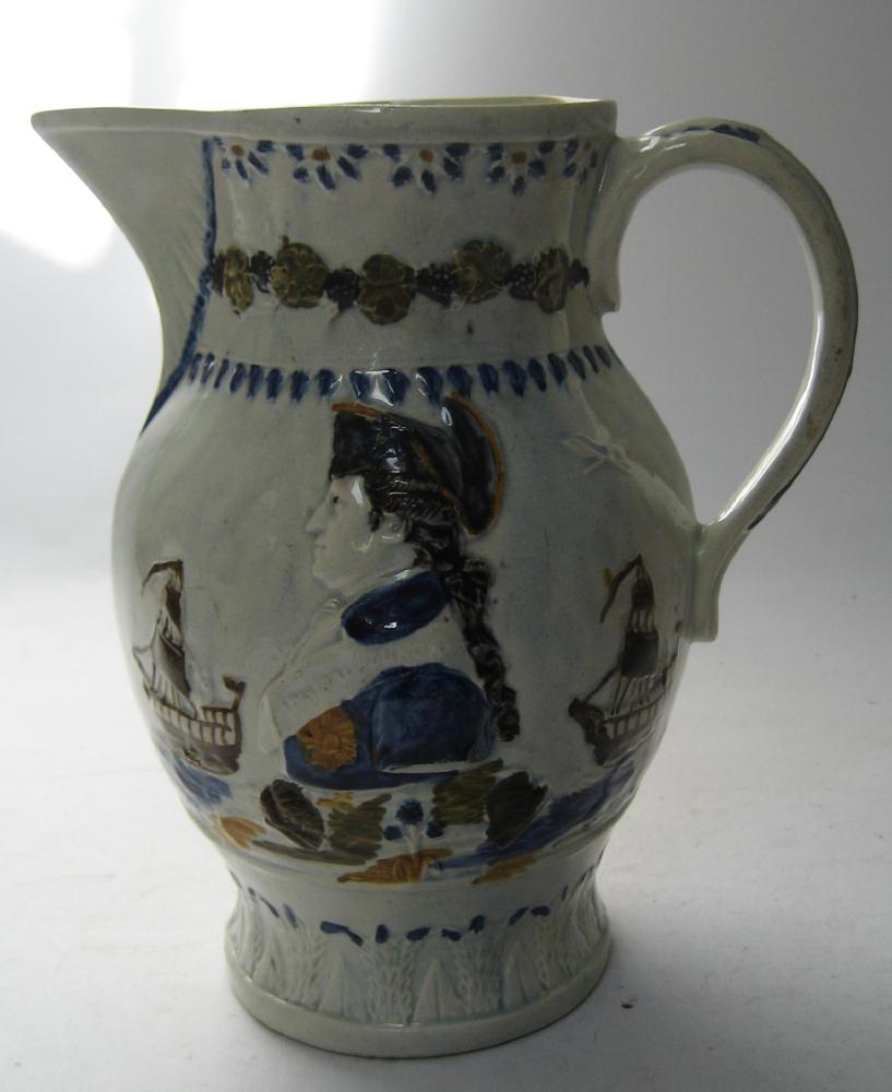 Appraisal: A PRATTWARE JUG early th century of baluster form moulded