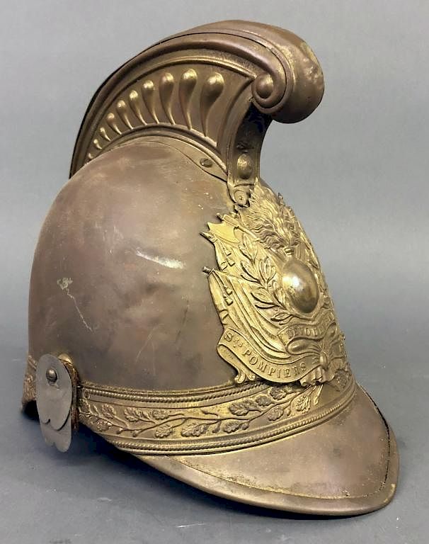 Appraisal: French Brass Fireman's Helmet French brass fireman's helmet th c