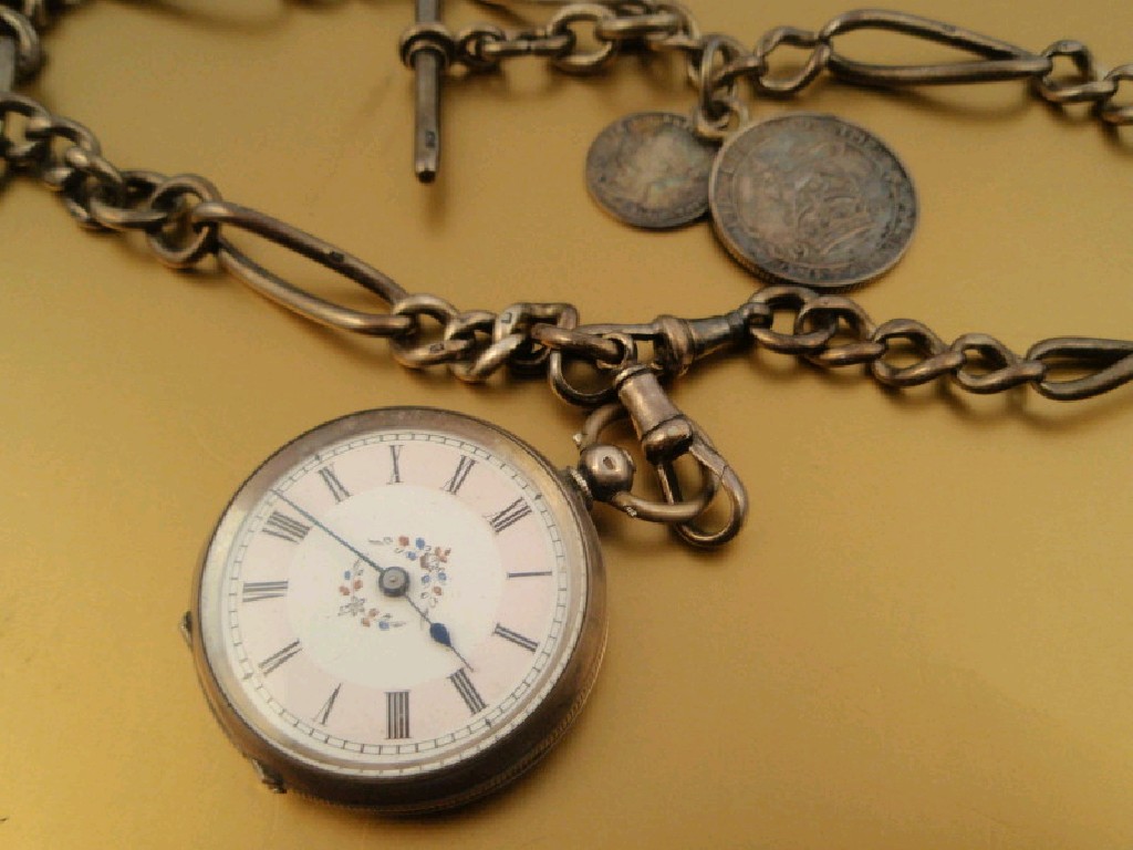 Appraisal: A silver fob watch and chain