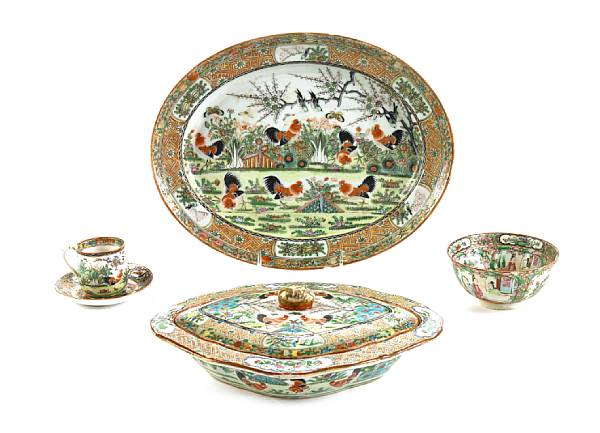 Appraisal: A partial Canton famille-rose porcelain dinner service various patterns comprising