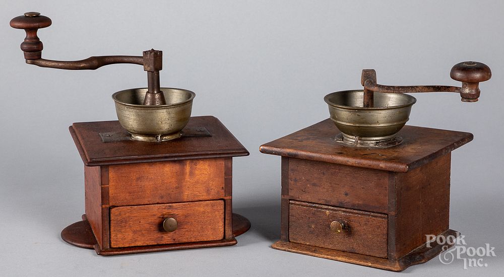 Appraisal: Two Pennsylvania cherry coffee grinders th c Two Pennsylvania cherry