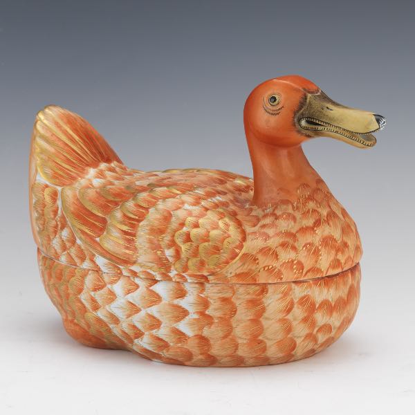 Appraisal: MOTTAHEDEH PORCELAIN TWO-PART CHINOISERIE DUCK LIDDED TUREEN LOWESTOFF REPRODUCTION x