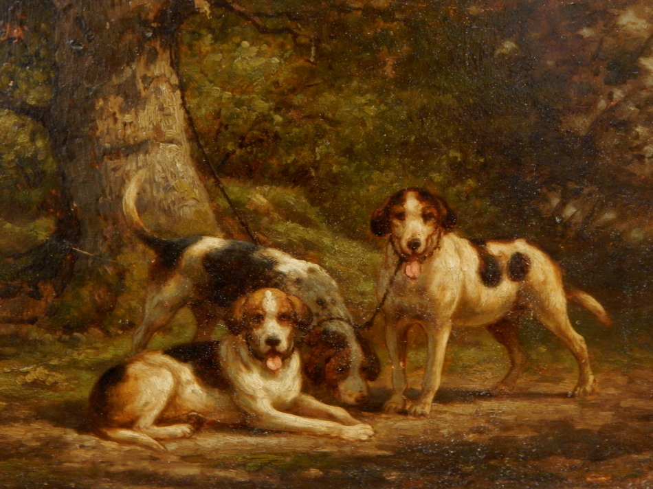 Appraisal: thC British School Hound in woodland setting oil on board