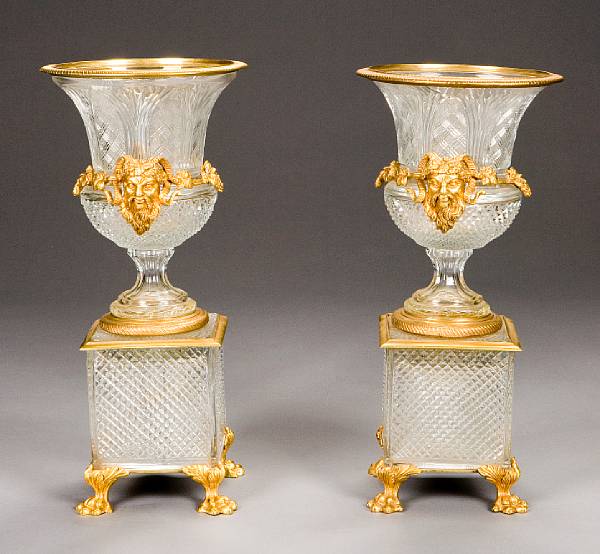 Appraisal: A pair of Neoclassical style gilt metal and cut glass