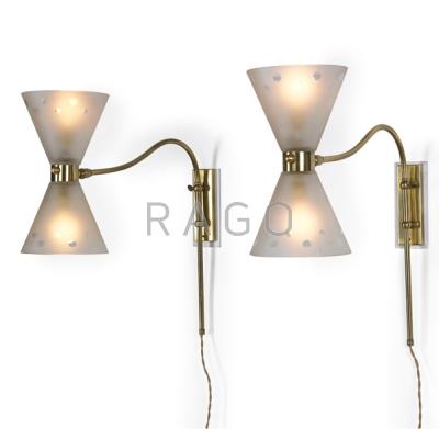 Appraisal: BORIS LACROIX Pair of sconces France s Glass brass two