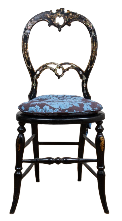 Appraisal: ROCOCO STYLE MOTHER-OF-PEARL INLAID EBONIZED CHAIR Rococo style ebonized side