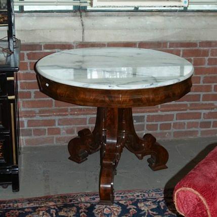 Appraisal: EMPIRE CENTER HALL TABLE Round with white marble top on