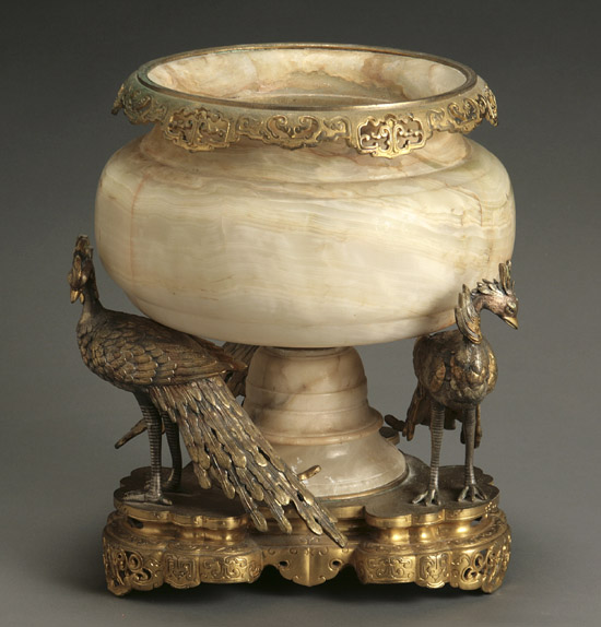 Appraisal: Continental Ormolu Mounted Onyx Centerpiece Circa In the Chinese style