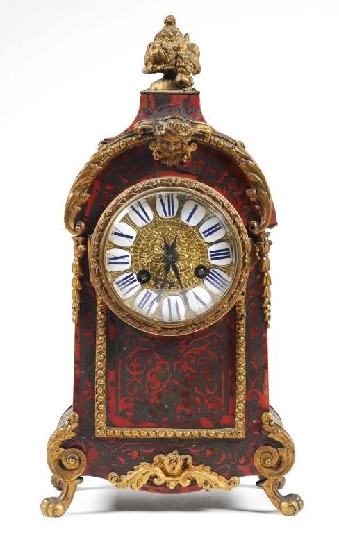 Appraisal: Mantle clock features porcelain tiles with painted roman numerals set