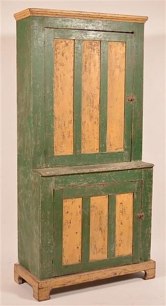 Appraisal: Primitive Softwood Step back Cupboard Primitive Softwood Step back Cupboard