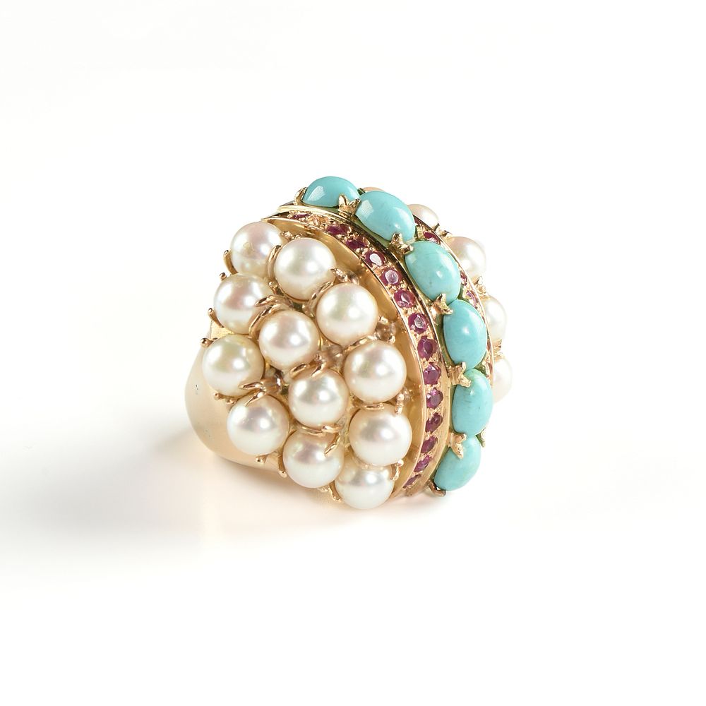 Appraisal: A LADY'S CUSTOM PEARL PERSIAN TURQUOISE RUBY AND K YELLOW