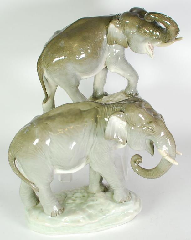 Appraisal: IMPRESSIVE PAIR OF MODERN AMPHORA PORCELAIN MODELS OF ELEPHANTS modelled