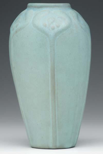 Appraisal: VAN BRIGGLE Ovoid vase embossed with stylized flowers under sheer