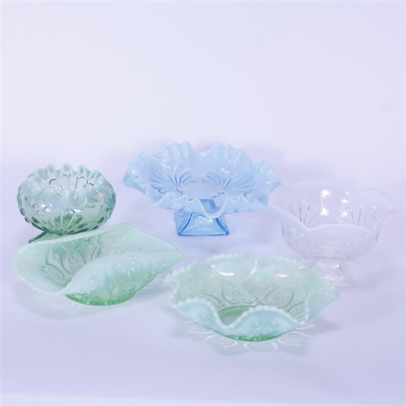 Appraisal: Three Jefferson Opalescent Shell Dots dishes Two Northwood Opalescent Green