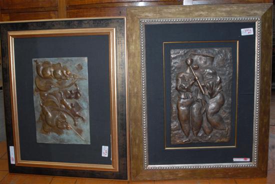 Appraisal: PAIR PLACQUES Pair framed th C bronze relief panels each