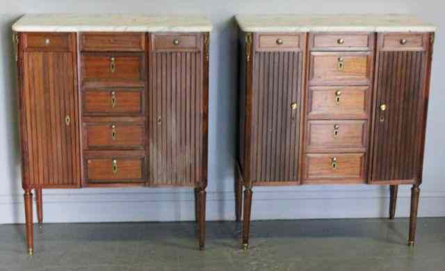 Appraisal: Pair of th Cent Louis XVI Style Marbletop SideCabinets From