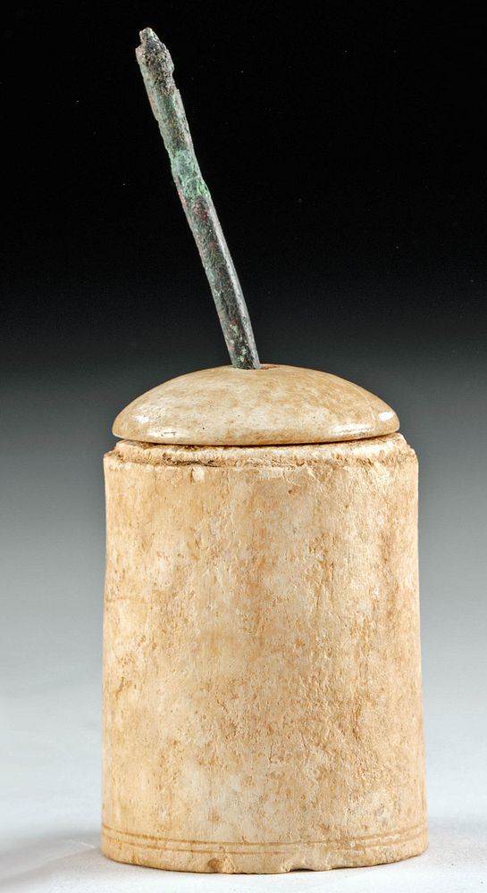 Appraisal: Roman Bone Lidded Pyxis Bronze Applicator Originally Listed At Roman