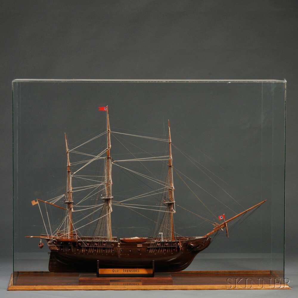 Appraisal: Cased Wooden Model of the Frigate U S S Constitution