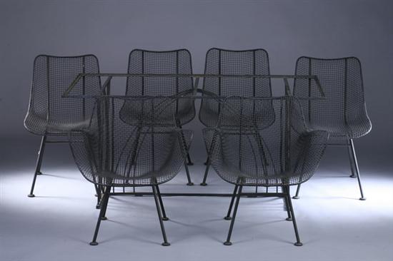 Appraisal: SEVEN-PIECE CONTEMPORARY BLACK METAL GARDEN FURNITURE SUITE Late th century