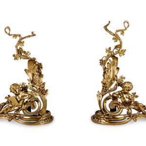 Appraisal: A Pair of Louis XV Style Gilt Bronze Chenets Early