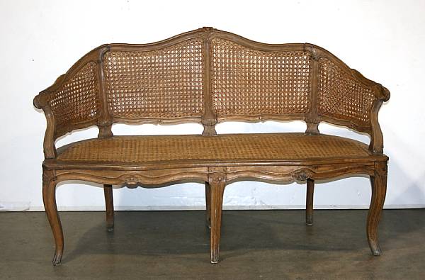 Appraisal: A Louis XV style caned settee height in width ft