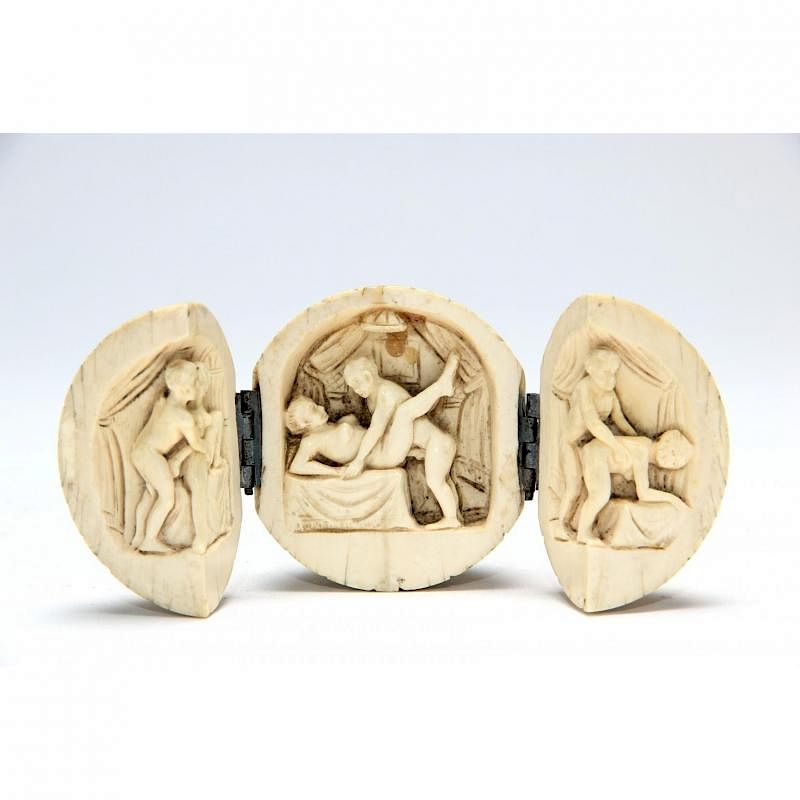 Appraisal: Continental Erotic Ivory Ball late th century hinged to open