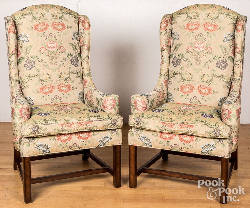 Appraisal: Lewis Mittman Chippendale style wing chairs Pair of Lewis Mittman