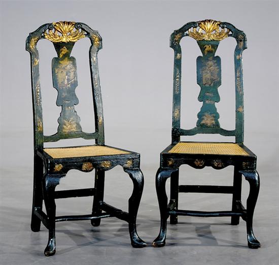 Appraisal: Pair Continental painted side chairs th century chinoiserie-decorated on green